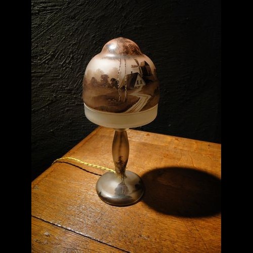 Lampe champignon 1900 en verre peint