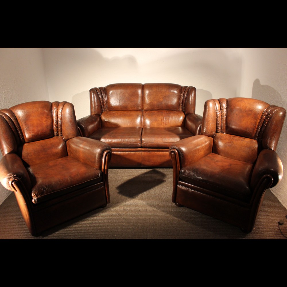 Salon anglais en cuir des années 1950